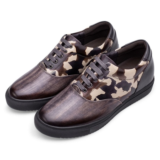 STRIDE Height Increasing Sneakers - Handcrafted Grey Patina Leather Elevator Shoes - Men Taller Shoes 6 CM/2.36 Inches (37)