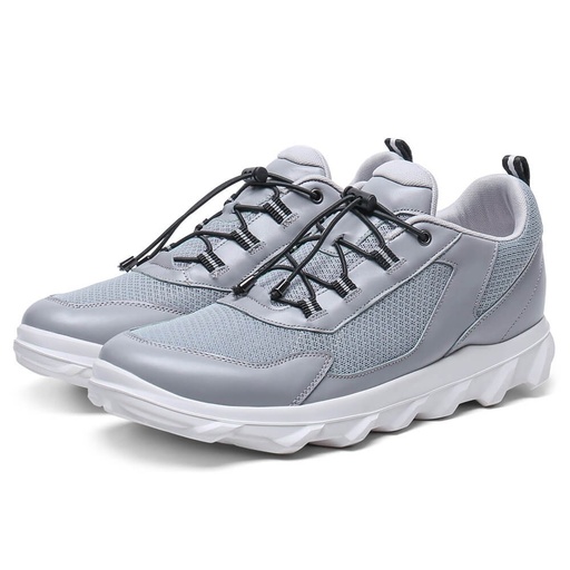 STRIDE Wide Shoes - Height Increasing Hiking Shoes - Shoes To Look Taller - Grey Breathable Sports Shoes For Men 5 CM / 1.95 Inches (37)