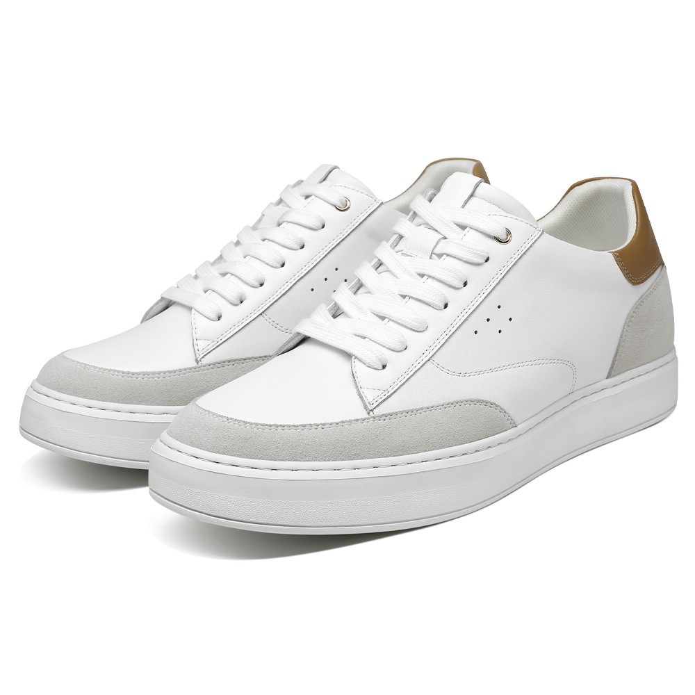 STRIDE Height Increasing Casual Shoes Sneakers - White Men Leather Casual Lift Shoes 7cm / 2.76 Inches (37)