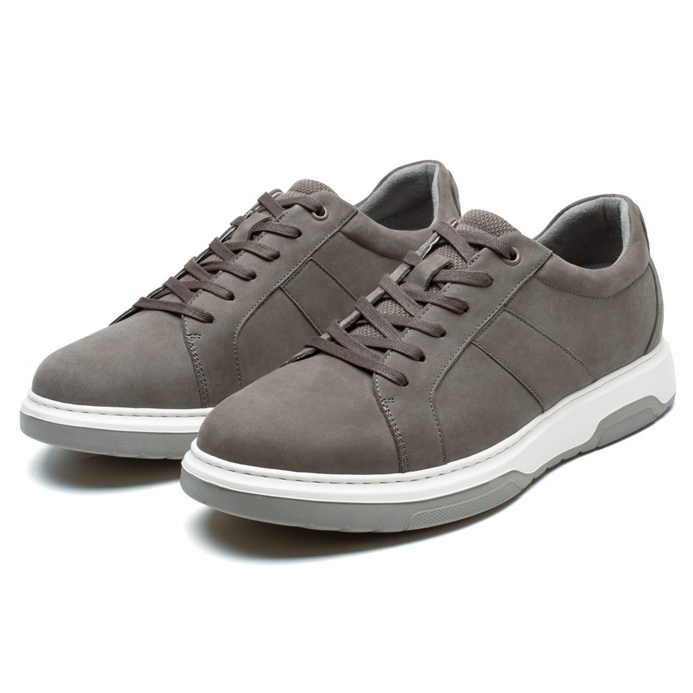 STRIDE Height Increasing Sneakers - Gray Nubuck Leather Men Height Increasing Casual Shoes 7CM / 2.76 Inches (37)
