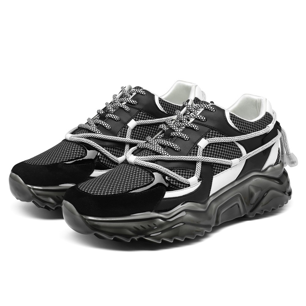 STRIDE Height Increasing Shoes Sneakers - Handcrafted Black Breathable Men Casual Sneakers 7cm / 2.76 Inches (37)