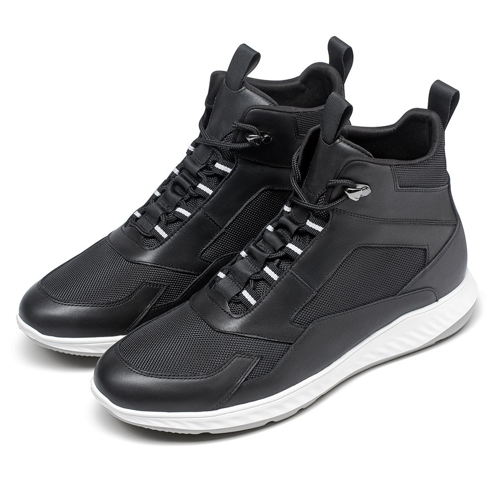 STRIDE Taller Sneakers - Sneakers Increase Height - Black High-Top Breathable Mesh Men Casual Shoes 7 CM / 2.76 Inches (37)
