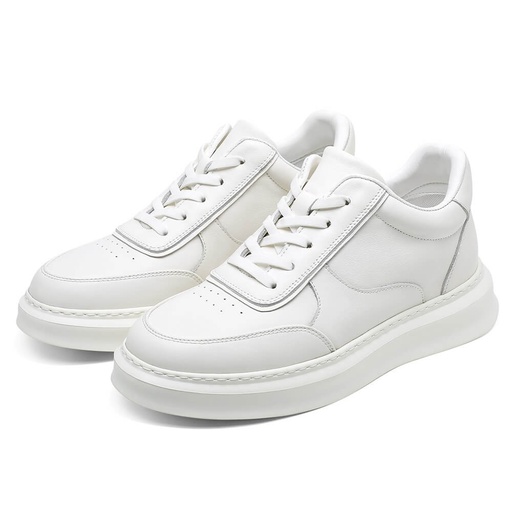 STRIDE Taller Sneakers - Mens Elevator Shoes - White Leather Casual Sneakers 6cm / 2.36 Inches (37)