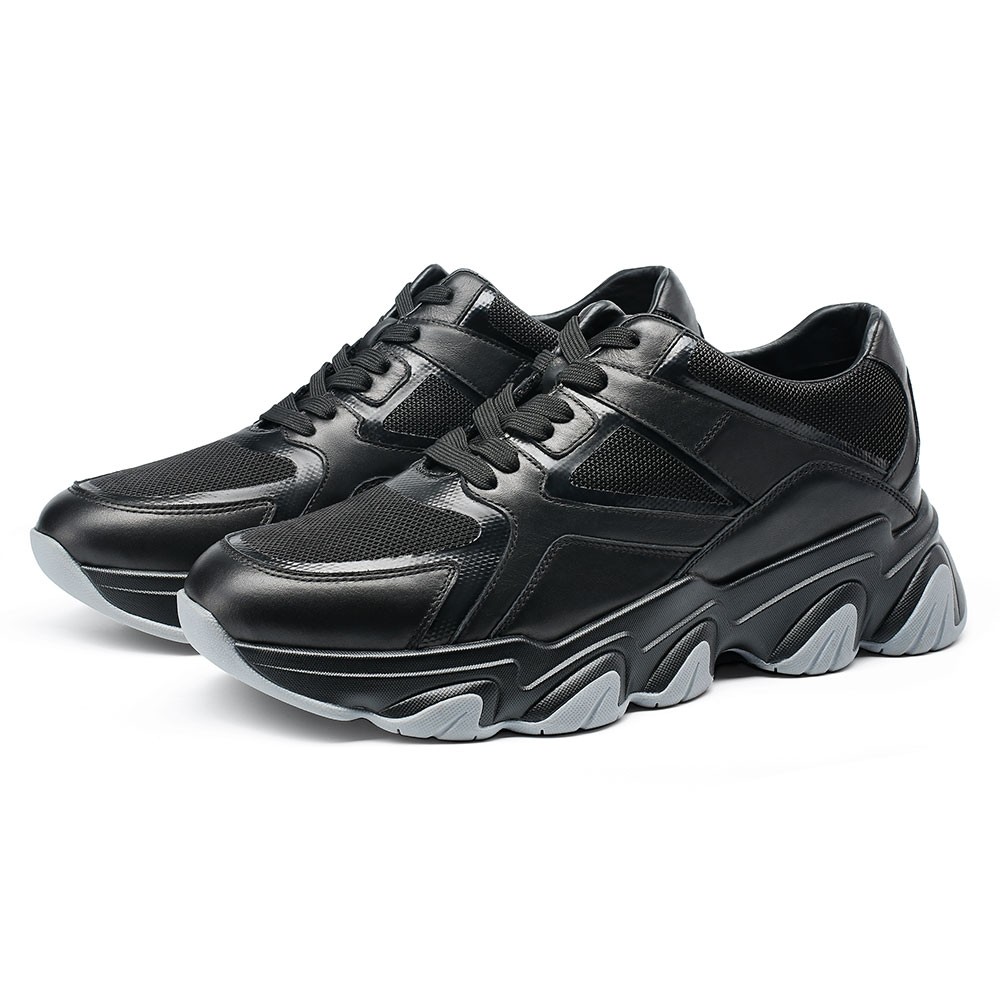 STRIDE Height Increasing Sneakers - Mens Shoes That Add Height - Black Breathable Casual Men Shoes 7 CM / 2.76 Inches (37)