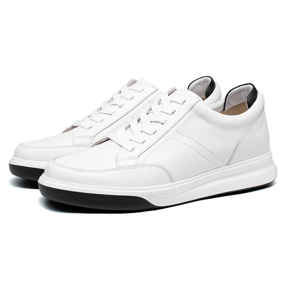 STRIDE Elevator Sneakers For Men - White Leather Hidden Heel Shoes - Sneaker To Increase Height 7CM / 2.76 Inches (37)