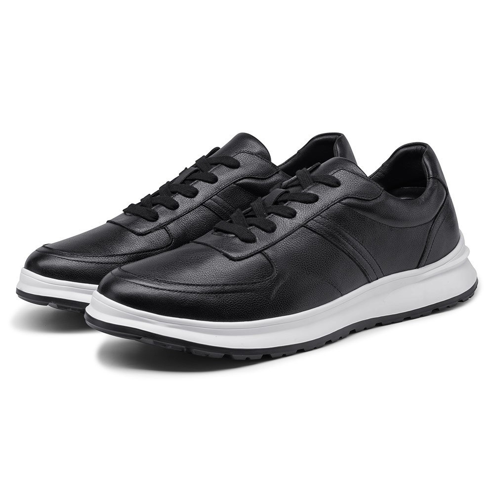 STRIDE Height Increasing Sneakers - Taller Shoes For Men - Black Leather Elevator Sneakers 7 CM / 2.76 Inches Taller (37)