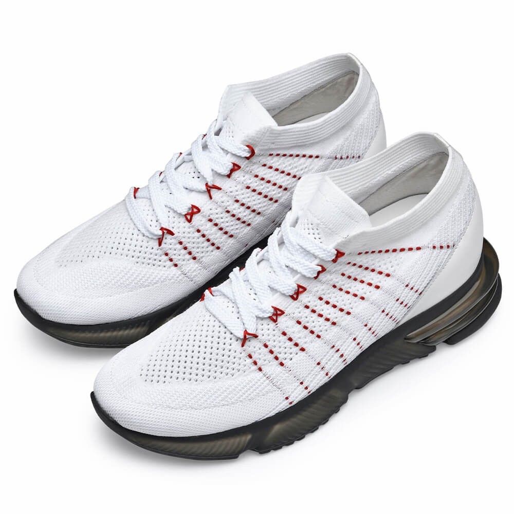 STRIDE Elevator Sneakers - Mens Shoes That Add Height - White Knit Sneakers 7cm / 2.76 Inches (37)