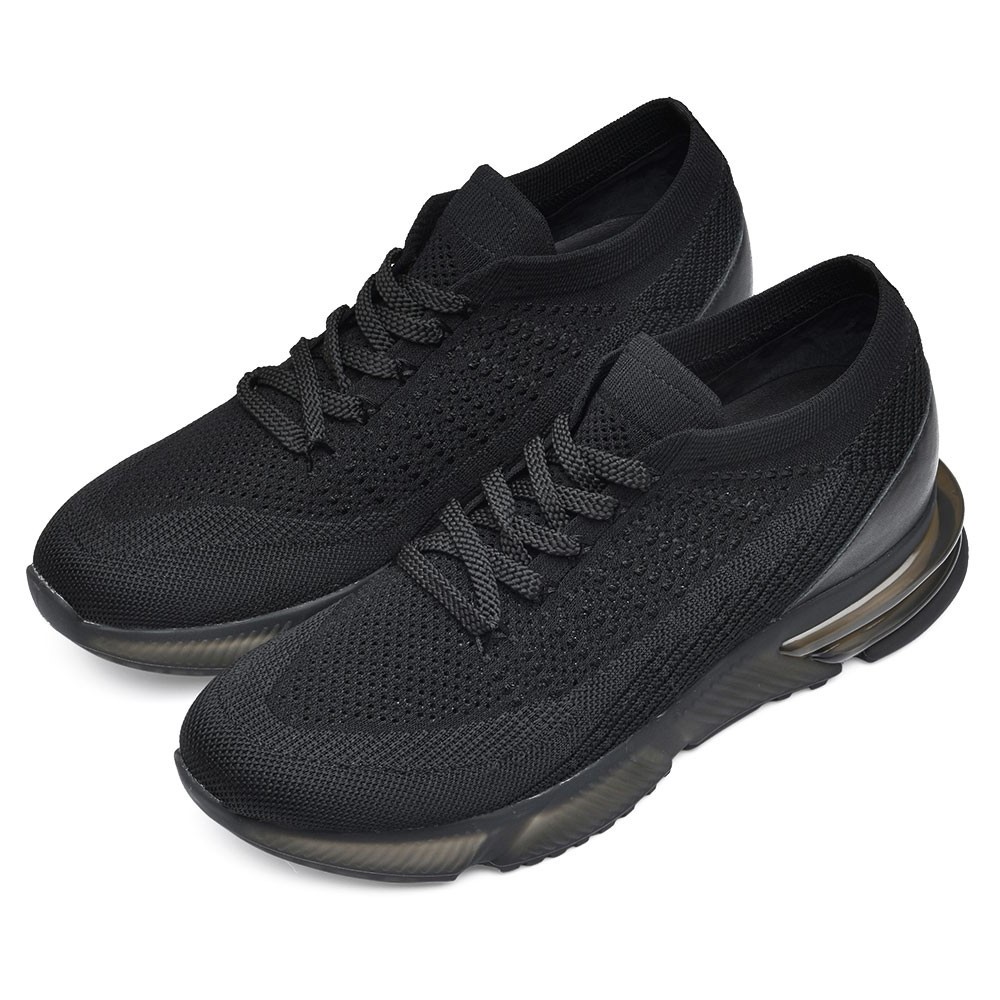 STRIDE Height Increasing Shoes For Men Hidden Heel Trainers Black Knit Sneakers Shoes 7CM / 2.76 Inches Taller (37)