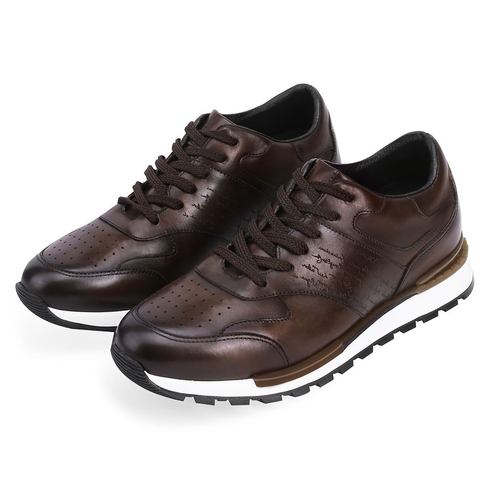 STRIDE - Elevator Shoes For Men - Height Increasing Shoes - Brown Leather Casual Tall Men Shoes - 7CM/2.76 Inches Taller (37)