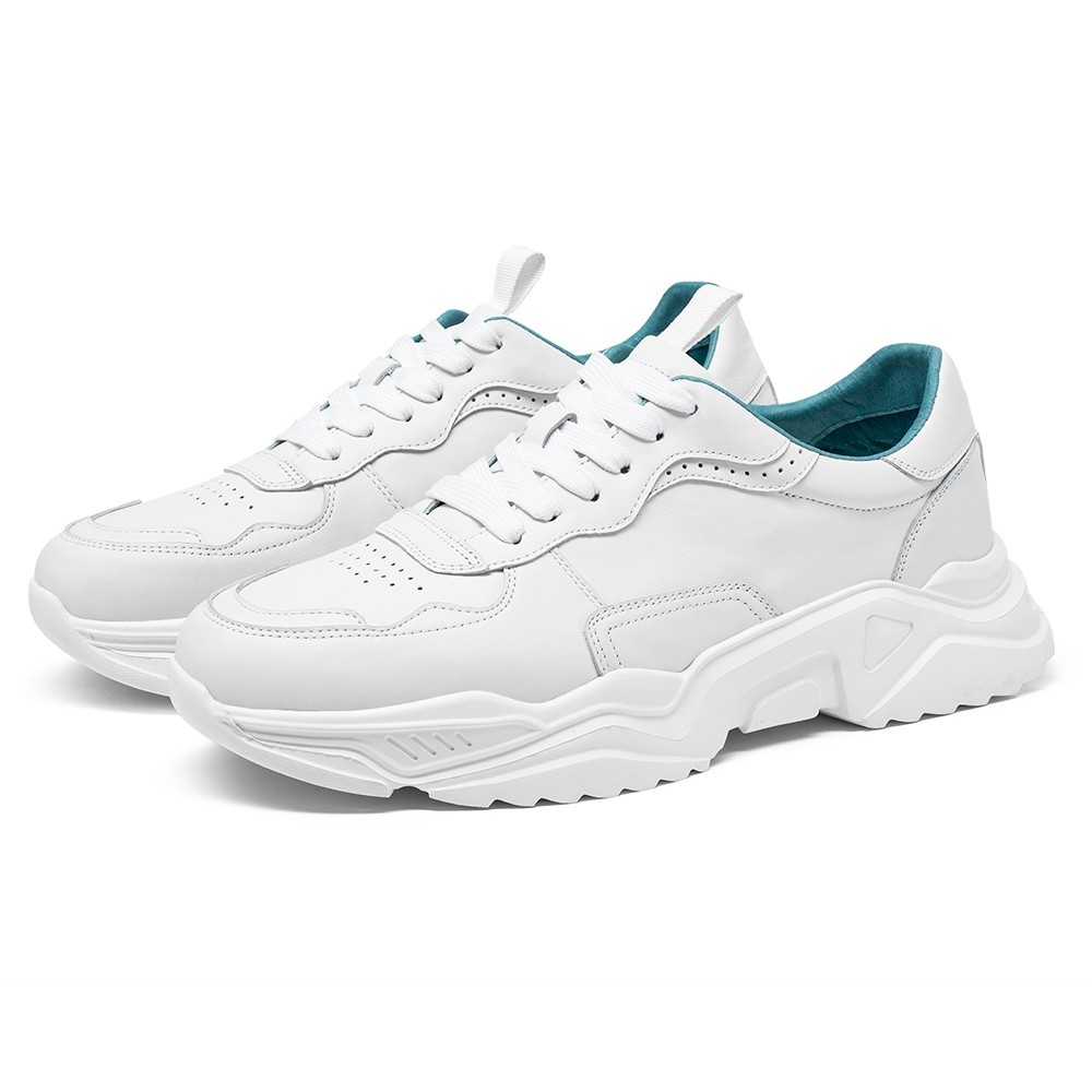 STRIDE Height Increasing Sports Shoes - Sports Shoes That Increase Your Height - White Leather Men Sneakers 7 CM / 2.76 Inches (37)