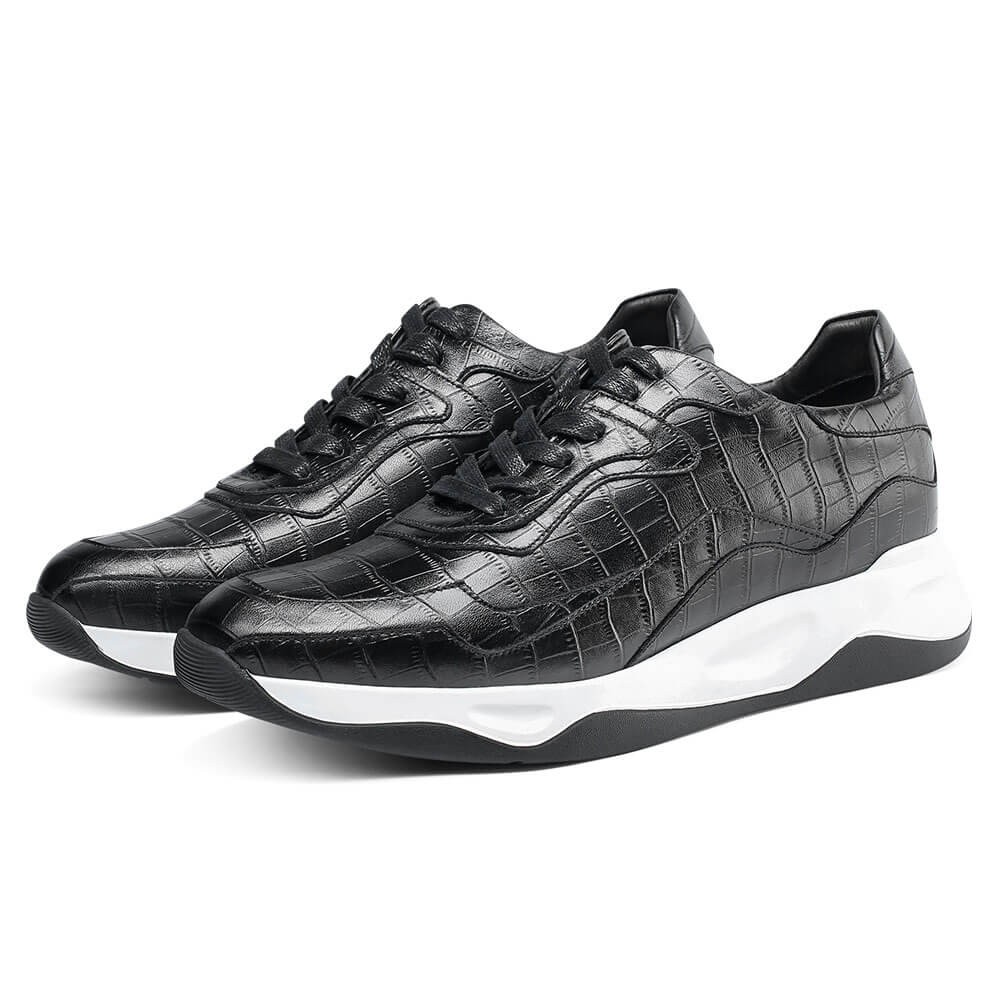 STRIDE Tall Men Shoes - Shoe Lifts To Increase Height - Black Leather Casual Shoes 7 CM / 2.76 Inches (37)