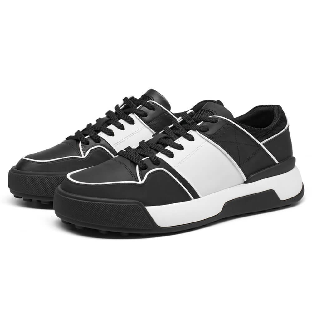 STRIDE Male Shoes That Add Height - Casual Elevator Shoes For Men - Black Leather Sneakers 7CM / 2.76 Inches (37)