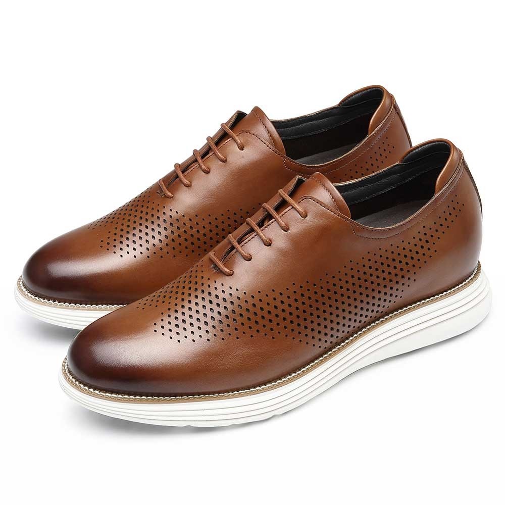 STRIDE Casual Tall Men Shoes - High Heel Shoes For Men - Brown Leather Oxford Shoes That Get Taller 7CM / 2.76 Inches Taller (37)