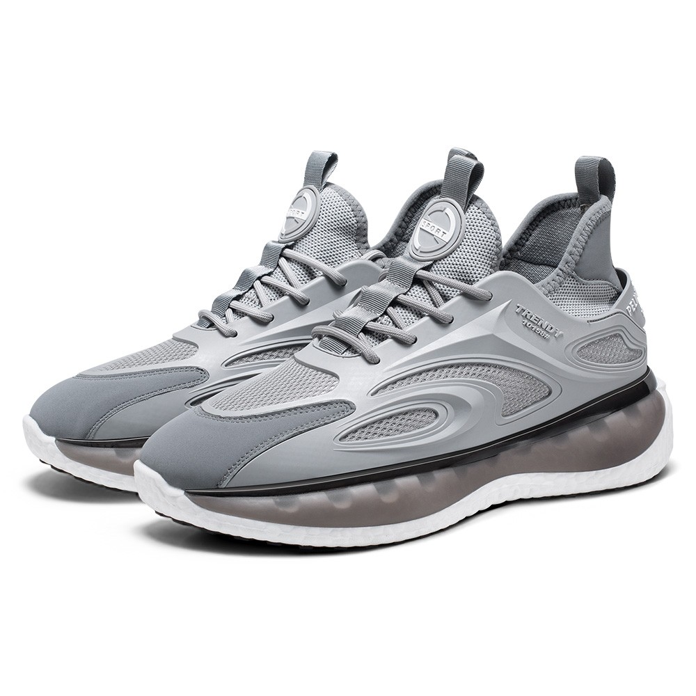 STRIDE Tall Men Shoes - Height Increasing Sneakers - Gray Knitted Fabric Men Sneakers That Make You Taller 7 CM / 2.76 Inches (37)