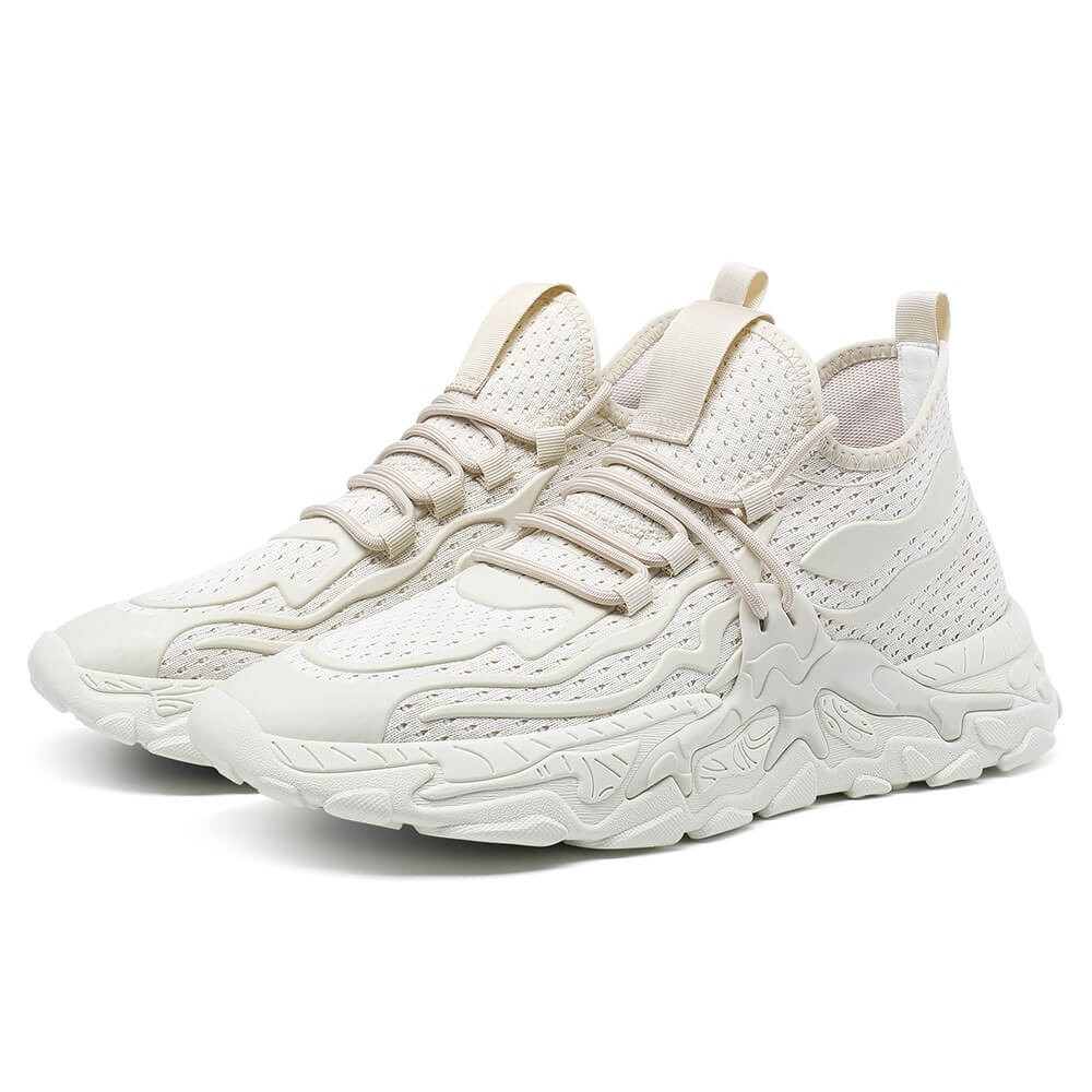STRIDE Sneakers To Look Taller - Height Increase Sports Shoes - Apricot Knit Sneakers 7CM / 2.76 Inches (37)