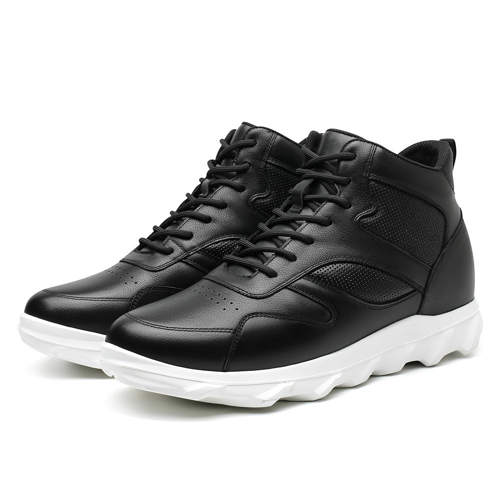STRIDE Height Increasing Shoes - Mens Shoes That Add Height - Black High Top Sneakers 8cm / 3.15 Inches (37)