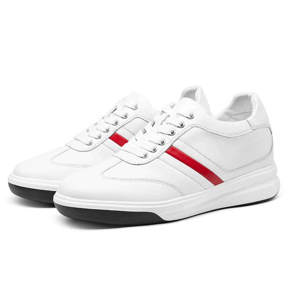 STRIDE Male Elevator Shoes - Shoes To Increase Height Men - White Leather Casual Sneakers 8cm / 3.15 Inches (37)