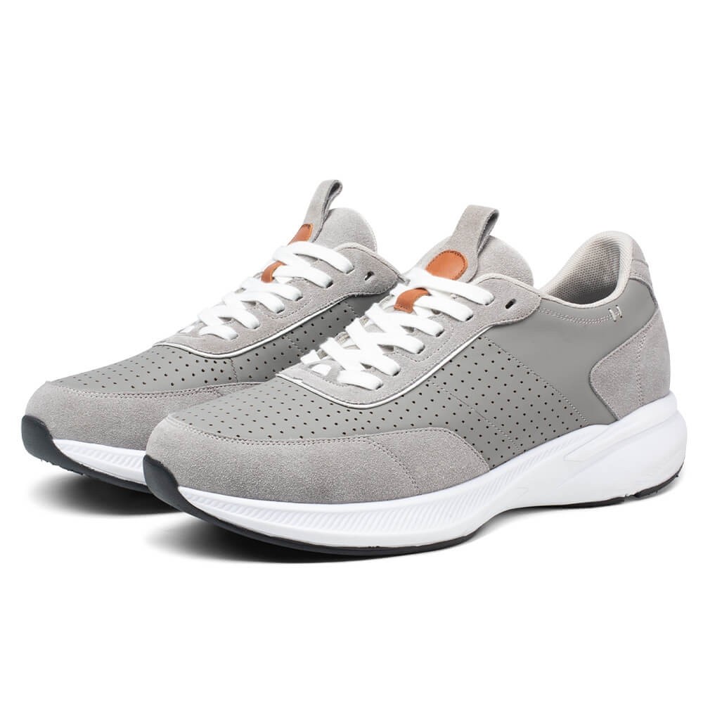 STRIDE Men Elevator Sneakers - Stylish Height Increasing Shoes - Gray Suede Leather Sneakers 8 CM / 3.15 Inches (37)