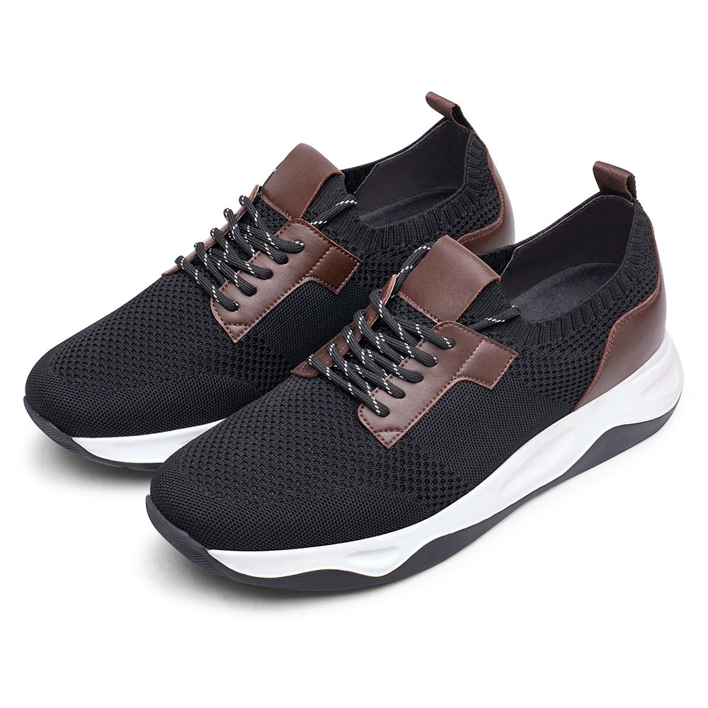STRIDE Height Increasing Sneakers - Black Knit Fabric Elevator Sneakers For Men - Outdoor Casual Tall Men Shoes 8CM / 3.15Inches (37)