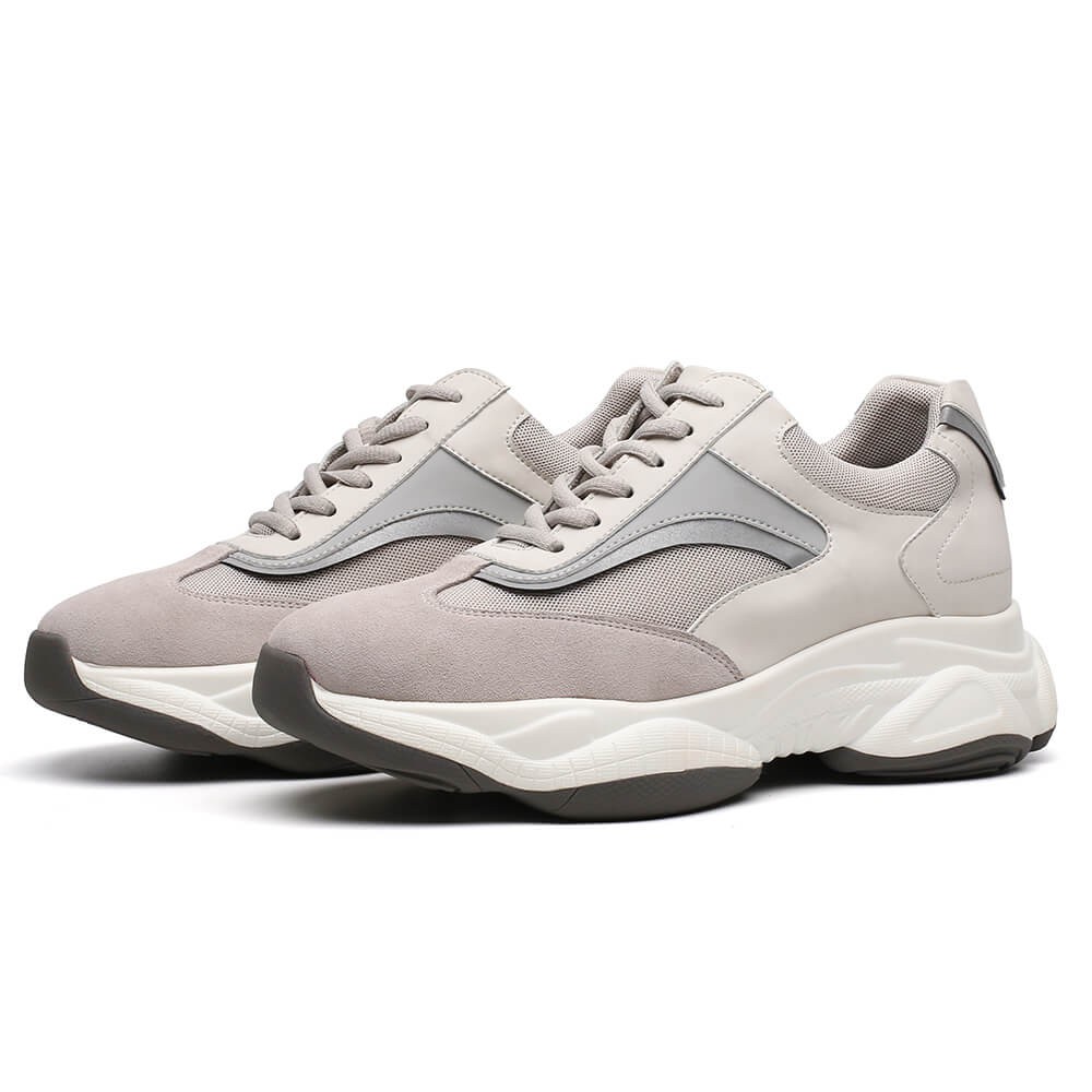 STRIDE Height Increasing Shoes Men Taller Shoes Apricot Chunky Trainers Elevator Sneakers 8CM / 3.15Inches (37)