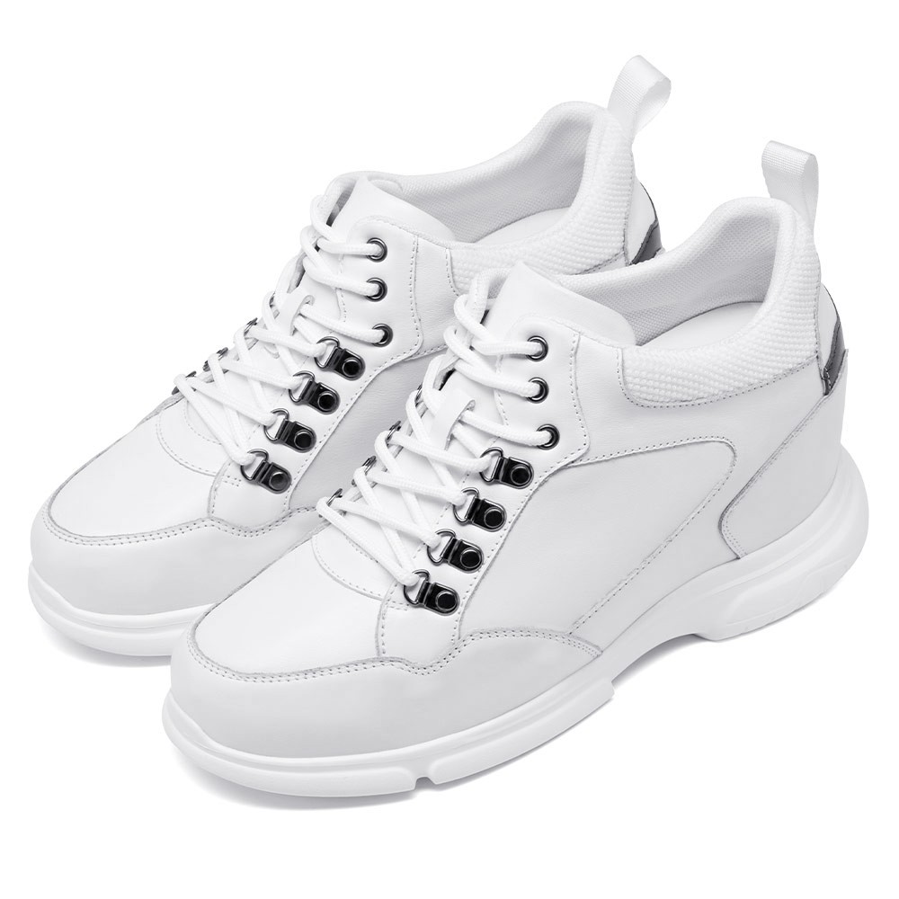 STRIDE Height Increase Shoes Men Elevator Sneakers Shoes White Leather Shoes 10CM / 3.94 Inches (37)