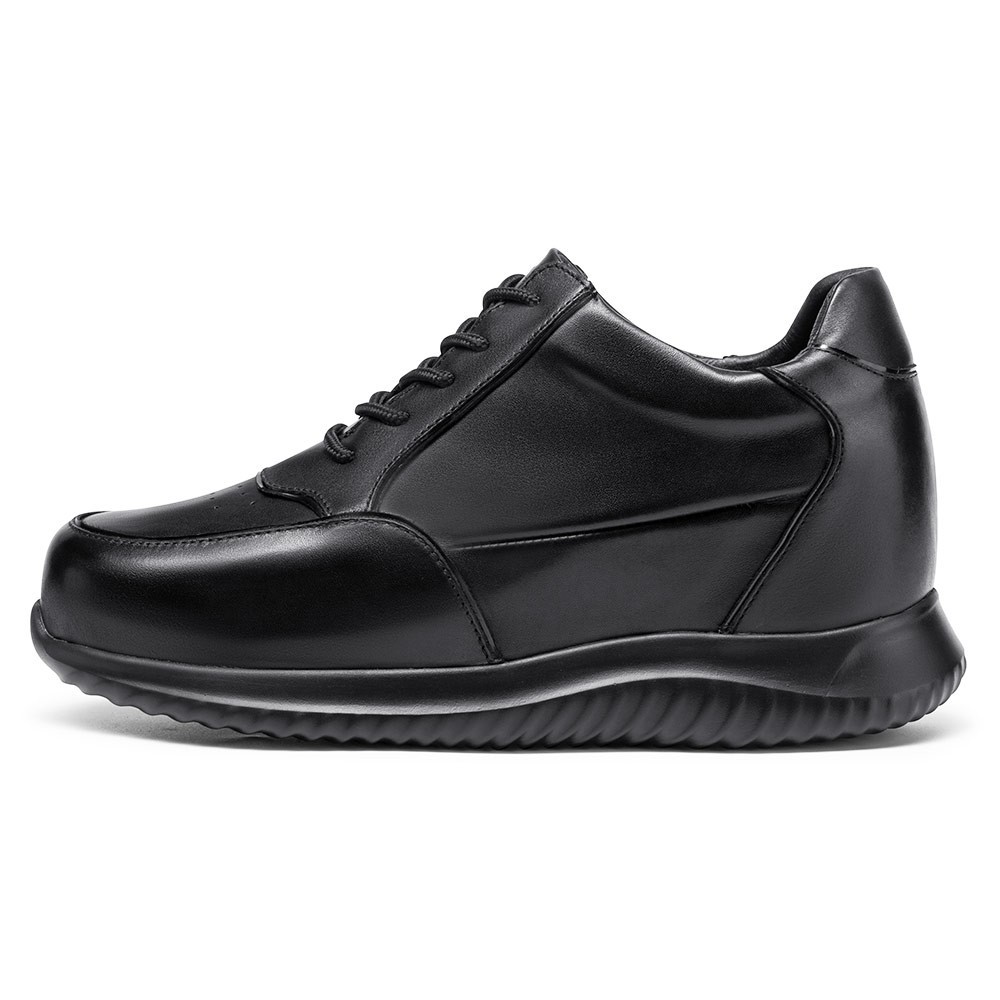 STRIDE Casual Invisible Height Increasing Shoes For Men Black Leather Tall Men Shoes 10CM / 3.94 Inches (37)