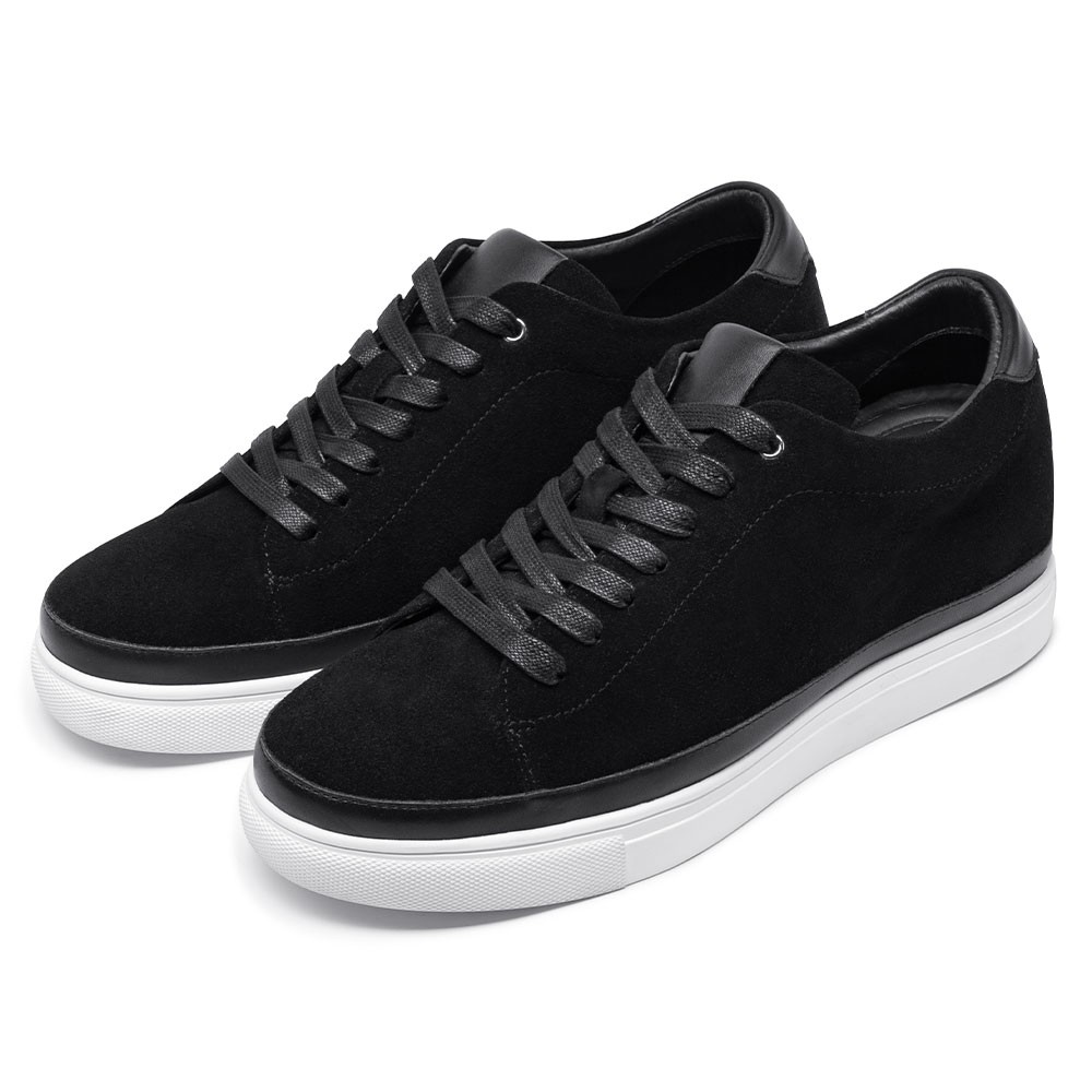 STRIDE Casual Tall Men Shoes - Men Elevator Sneakers - Black Suede Leather Sneakers For Men 6CM / 2.36 Inches (37)