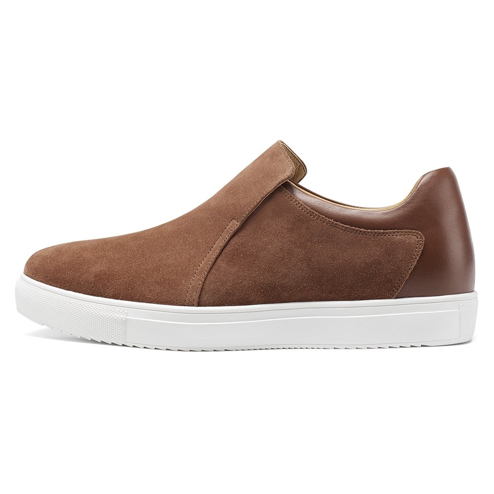 STRIDE Height Enhancing Shoes For Men - Shoes With Hidden Heel - Brown Suede Slip-On Casual Shoes 6 CM / 2.36 Inches (37)