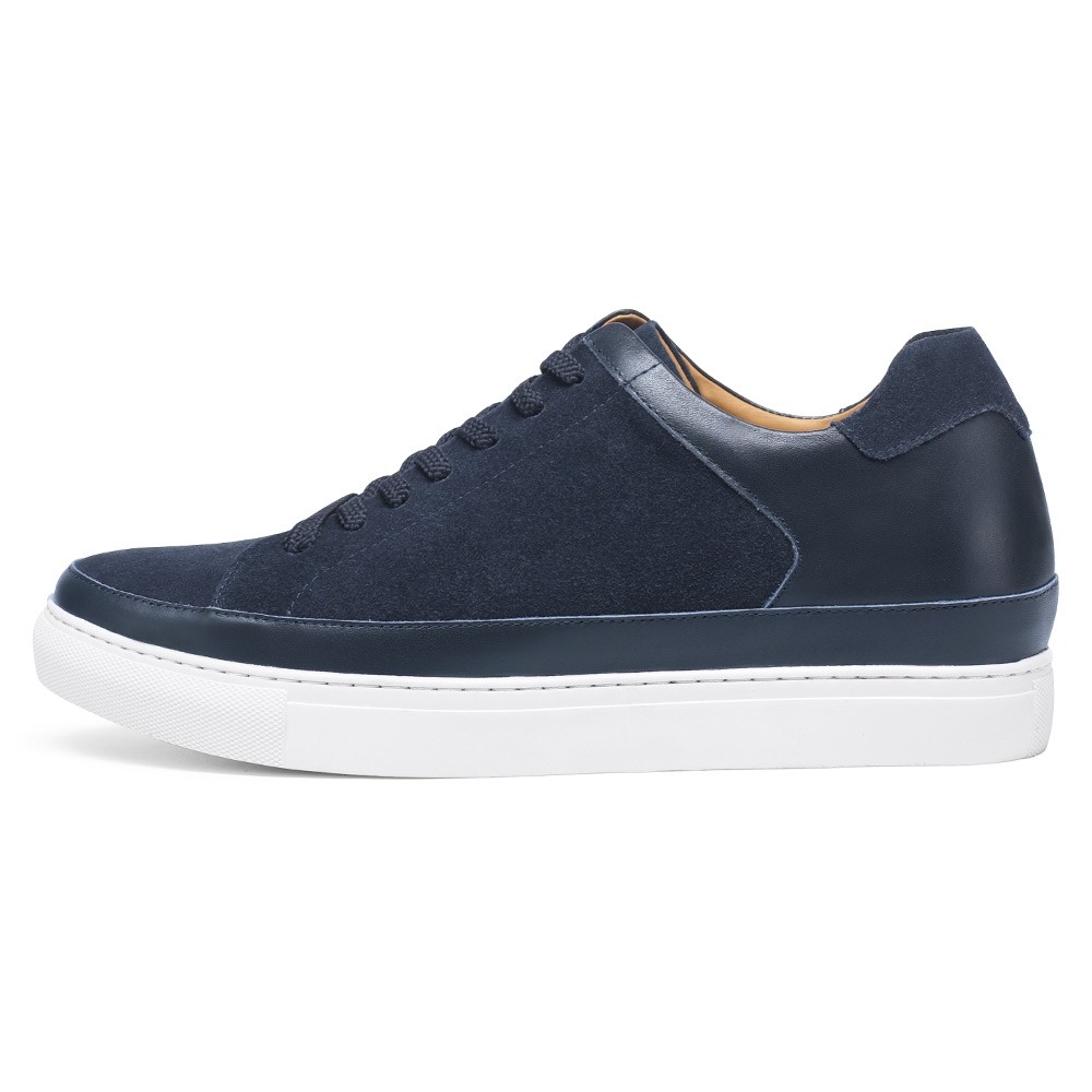 STRIDE Height Increasing Shoes For Men Casual Elevator Shoes Navy Suede Casual Sneakers 7CM / 2.76 Inches Taller (37)