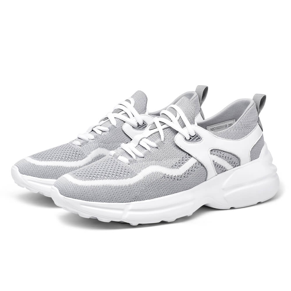 STRIDE Lightweight Elevator Shoes - Gray/White Height Increasing Sneakers For Men 7CM / 2.76 Inches (37)