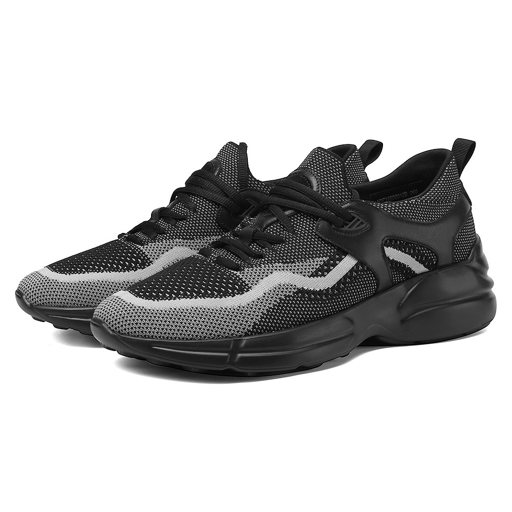 STRIDE Lightweight Elevator Shoes - Black Height Increasing Sneakers For Men 7CM / 2.76 Inches (37)