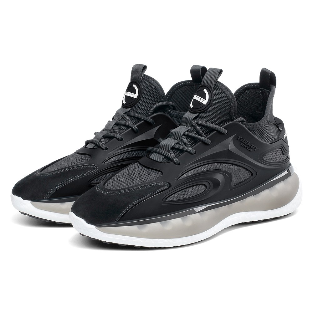 STRIDE Tall Men Shoes - Height Increasing Sneakers - Black Knitted Fabric Men Sneakers That Make You Taller 7 CM / 2.76 Inches (37)