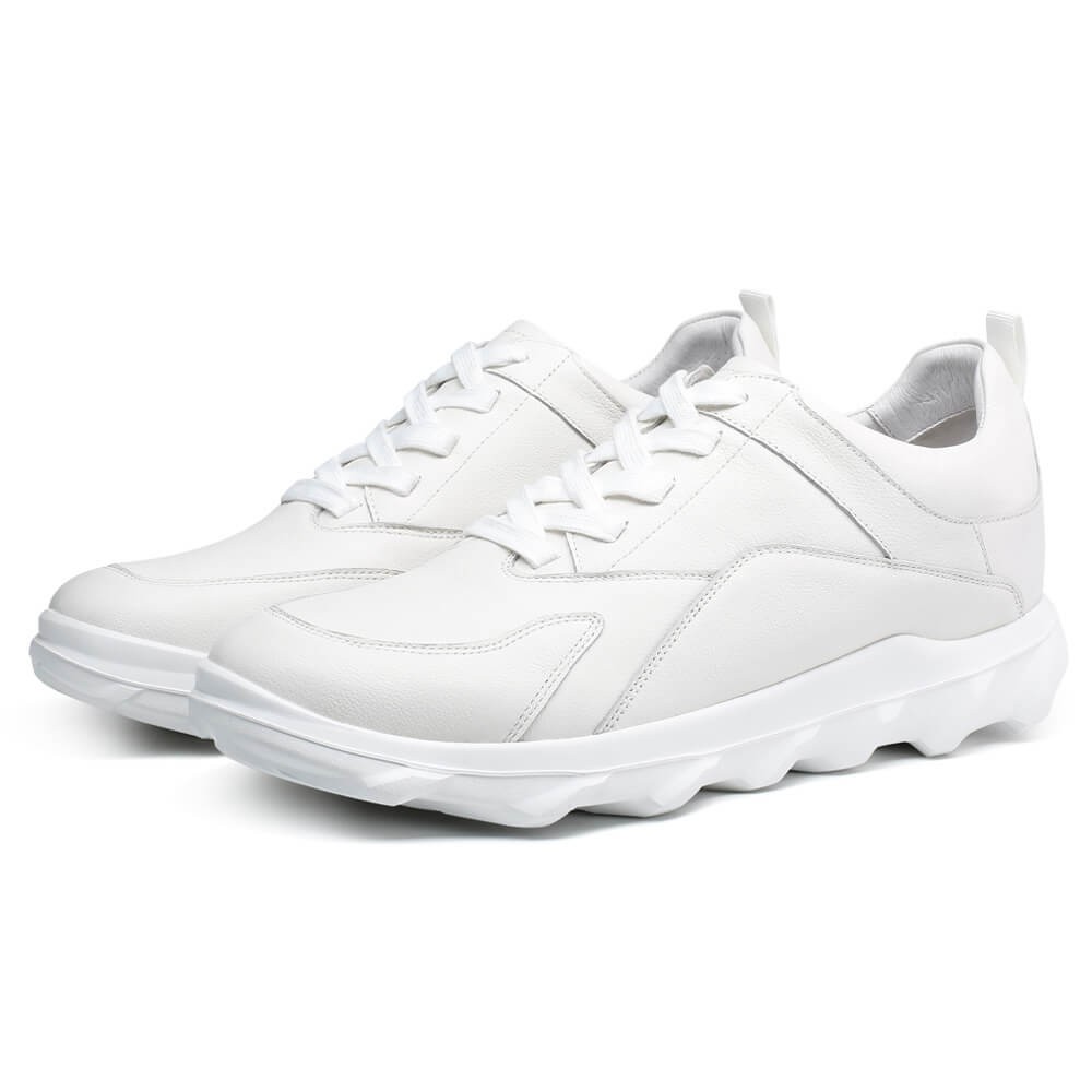 STRIDE Elevator Shoes For Men - Mens Sneakers That Make You Taller - White Leather Sneakers 6 CM / 2.36 Inches (37)