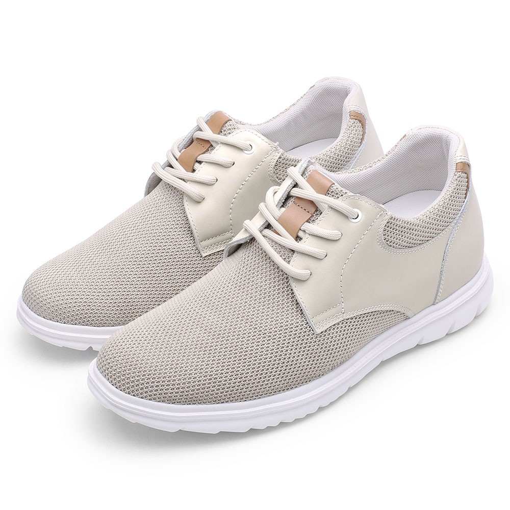 STRIDE Men Elevator Shoes Beige Mesh Casual Shoes For Short Men That Make You 7CM / 2.76 Inches Taller (37)