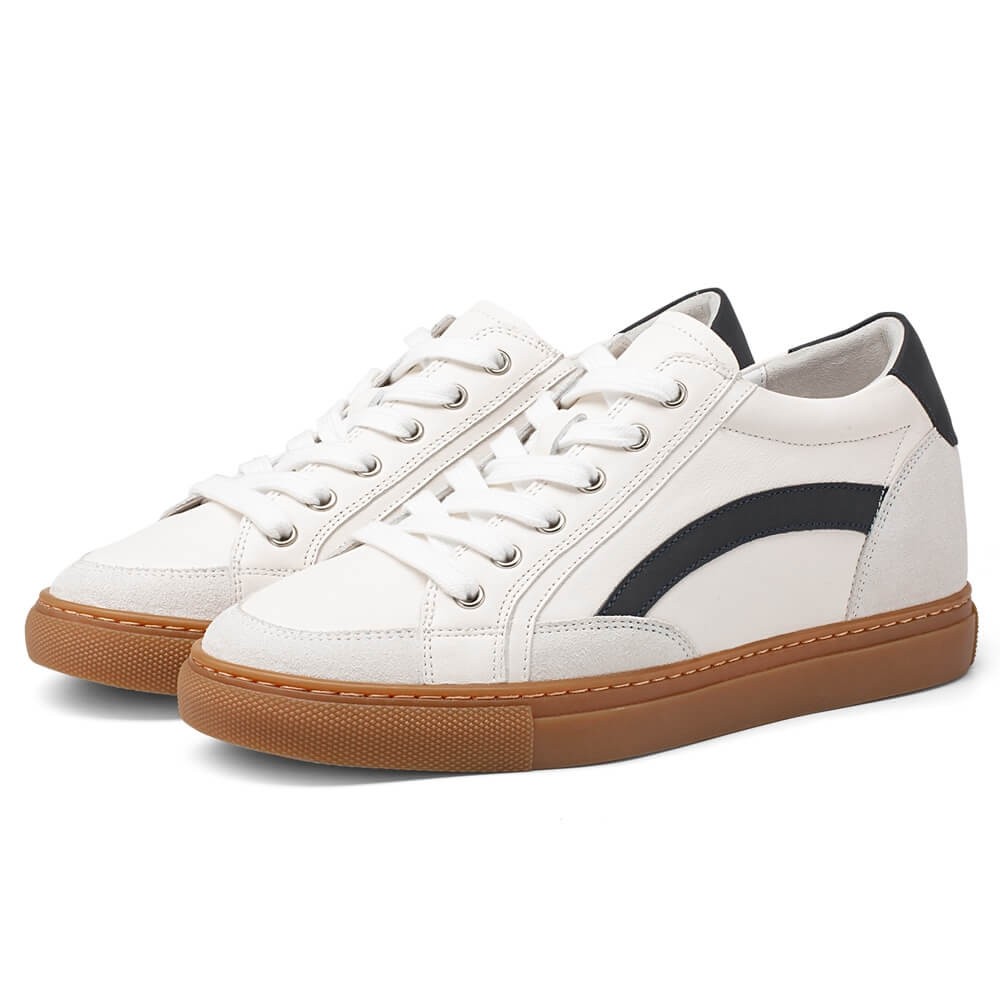 STRIDE Elevator Sneakers For Women - Hidden Heel Shoes For Women - White Leather Sneakers 6 CM / 2.36 Inches (34)