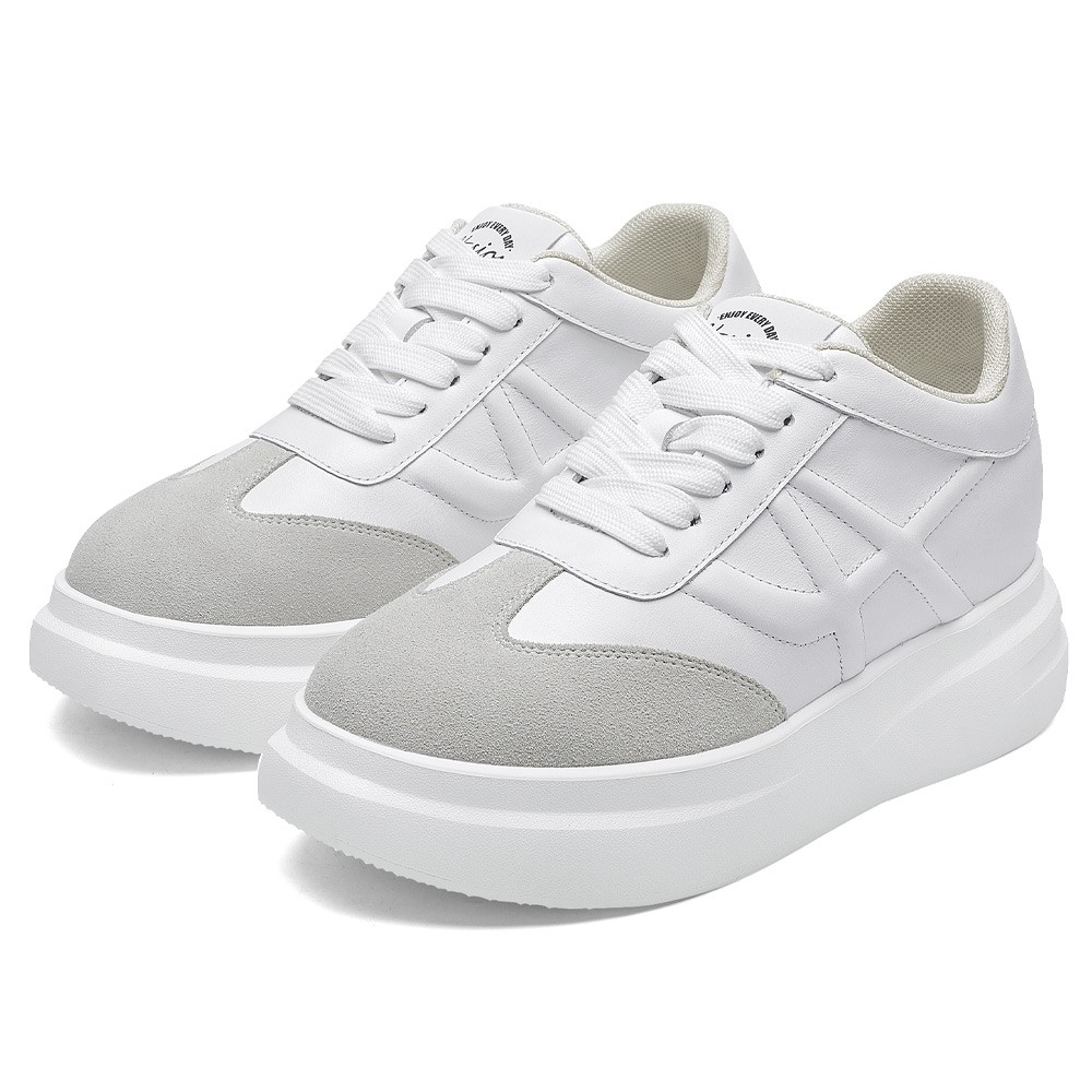 STRIDE Elevator Shoes Sneakers Women - Women Casual Wedge White Sneakers 7CM / 2.76 Inches (34)