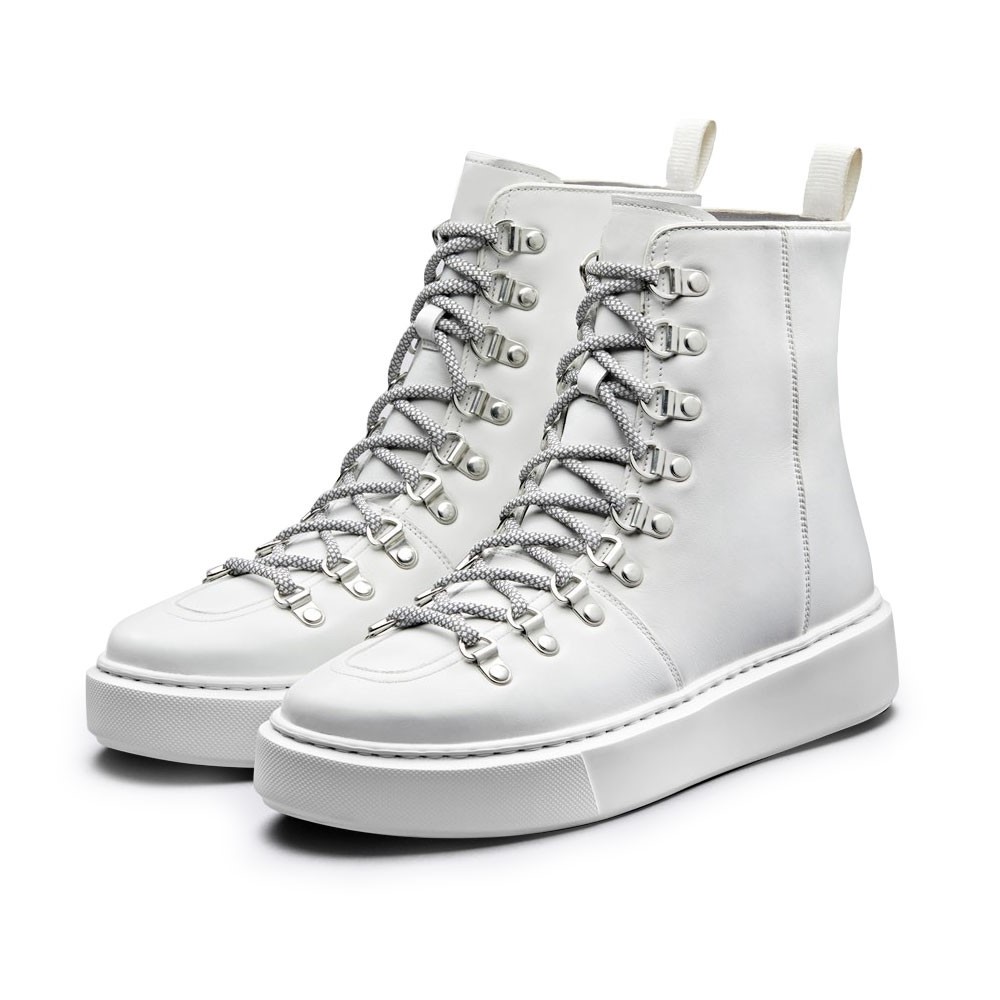 STRIDE - Women High Top Leather Wedge Sneakers -7CM / 2.76 Inches Taller-White (34)