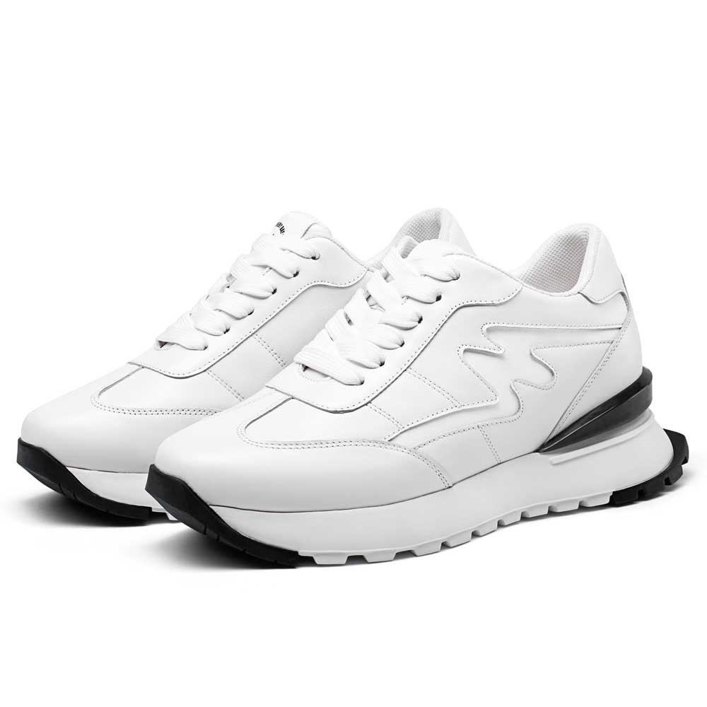 STRIDE Elevator Sneakers For Women - Height Increasing Shoes For Ladies - White Leather Sneakers 8CM / 3.15 Inches (34)
