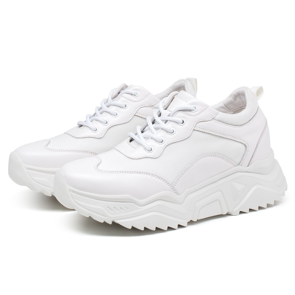 STRIDE Elevator Shoes For Women - Height Increasing Shoes For Ladies - White Wedge Sneakers 8cm / 3.15 Inches (34)