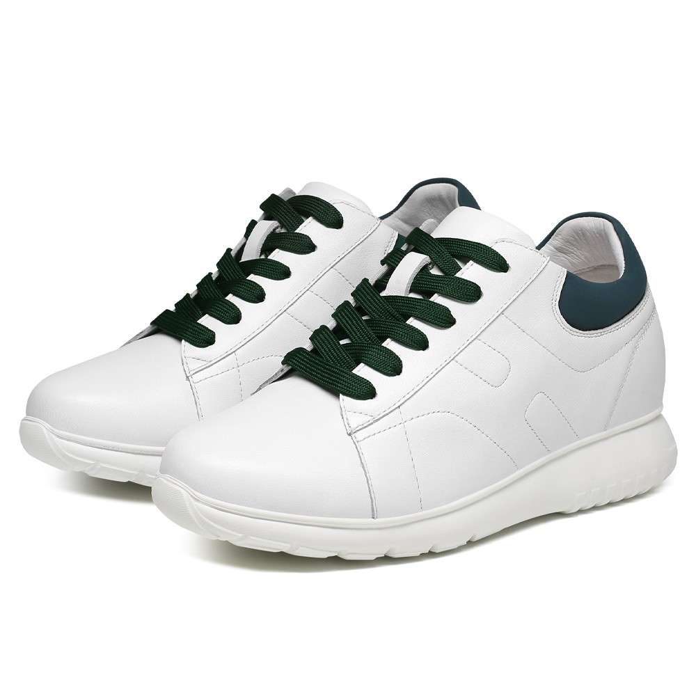 STRIDE Elevator Sneakers For Women - White Cowhide Leather Height Increasing Shoes 7 CM / 2.76 Inches (34)
