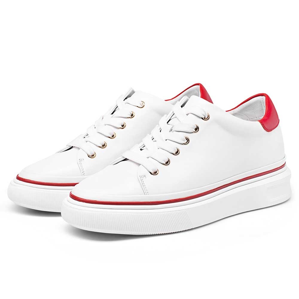 STRIDE Height Increasing Sports Shoes - Elevator Shoes Sneakers Women - White Leather Sneakers 7 CM / 2.76 Inches (34)