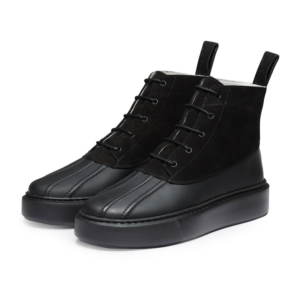 STRIDE - Women High Top Wedge Black Suede Chunky Sneaker Boots -7CM / 2.76 Inches Taller-Black (34)