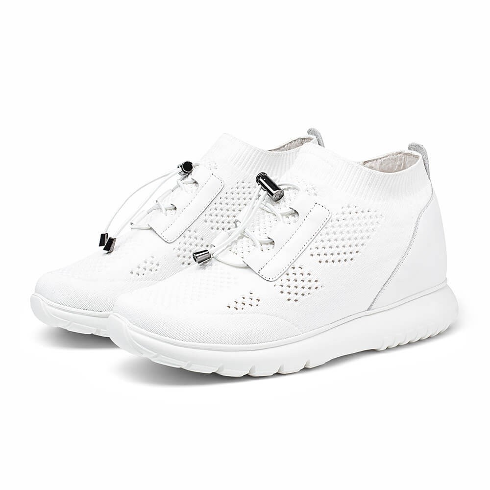 STRIDE Elevator Sneakers For Women - Sneakers To Look Taller - White Knit Sneakers 8cm / 3.15 Inches (34)